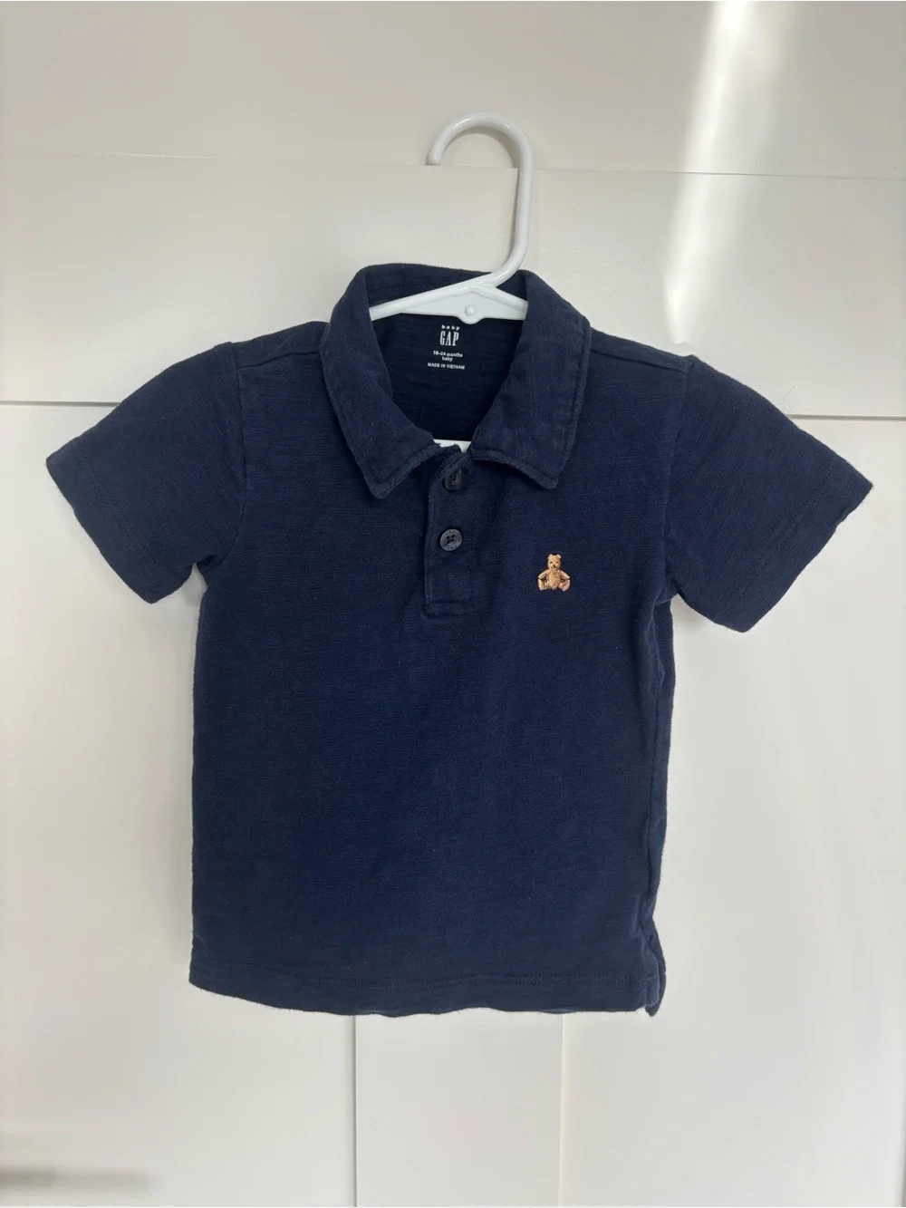 Baby Gap Boys Classic Pique Polo Shirt Navy Blue Teddy Bear 12-18 Months One